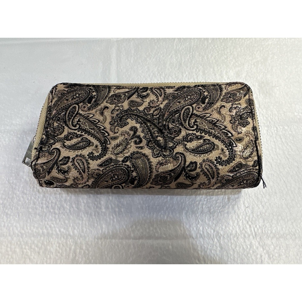 Paisley Print Double Zip Wallet - Beige Accordioin Organizer Purse UNBRANDED